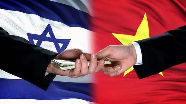 Israel Vietnam Officials Exchanging Money Flag Background Partnership — Stock Photo, Image