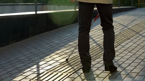 Visually Impaired Man Cane Walking Special Tactile Paving Blind — Stock Photo, Image