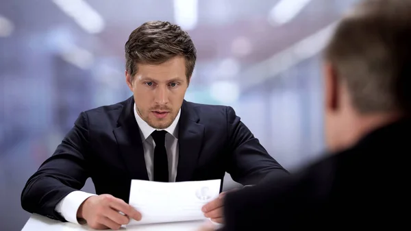 Shy Man Unconfidently Presenting Himself New Job Position Lack Experience — Stock Photo, Image