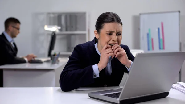 Frightened Female Office Worker Worrying Business Project Stressful Job — Stock fotografie