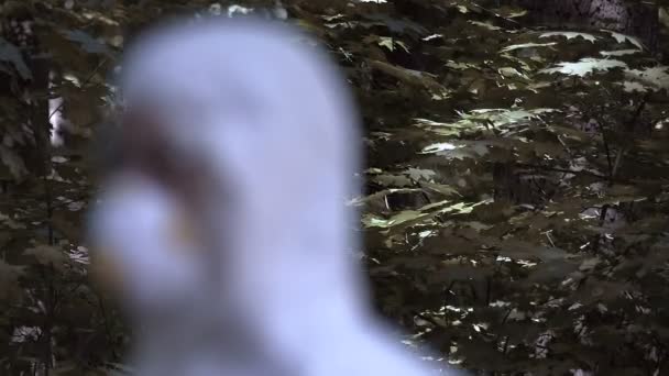 Hombre en traje ambiental mostrando plástico, residuos no reciclables planeta contaminante — Vídeos de Stock