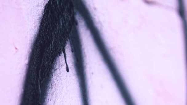 Primer plano del graffiti de pintura masculina negra en la pared, dañando la propiedad pública — Vídeo de stock