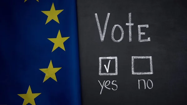 Euroopan Unionin Lippu Liitutaululla Kyllä Vastaus Merkitty Äänestyksellä Kansanäänestys — kuvapankkivalokuva