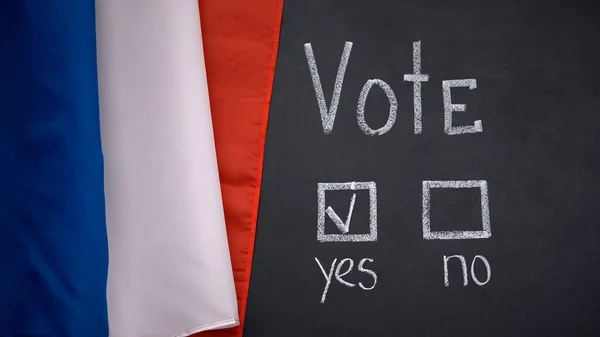 French Flag Blackboard Yes Answer Marked Vote President Election Concept — Stock Photo, Image