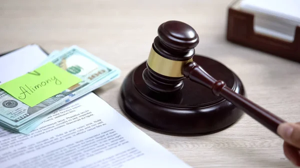 Dollars Alimony Sign Table Gavel Standing Sound Block Financial Support — Stock Photo, Image