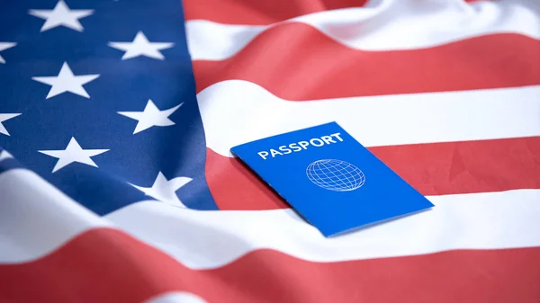 Passaporte Azul Internacional Deitado Bandeira Americana Requerente Visto Turismo — Fotografia de Stock