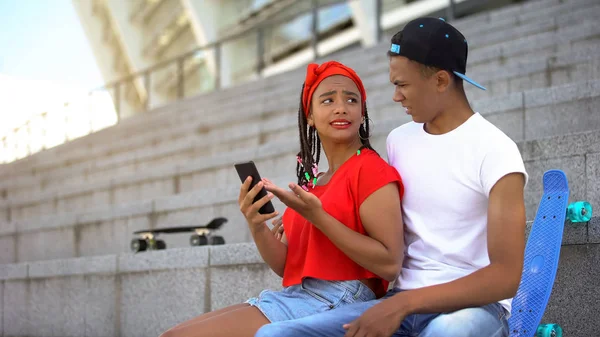 Mixed Race Girl Upset Negative Feedback Social Network Blogging — Stock Photo, Image