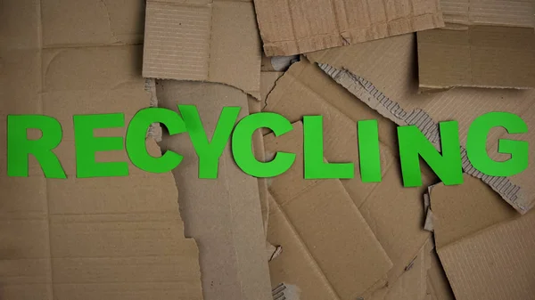 Reciclagem Palavra Feita Letras Verdes Fundo Papelão Salvar Planeta — Fotografia de Stock