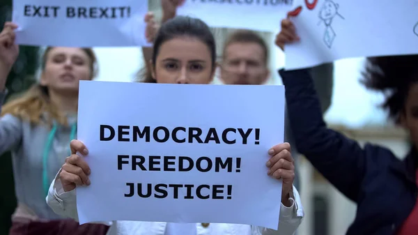 Ciudadanos Con Pancartas Defensa Justicia Voto Democrático Por Brexit Libertad —  Fotos de Stock