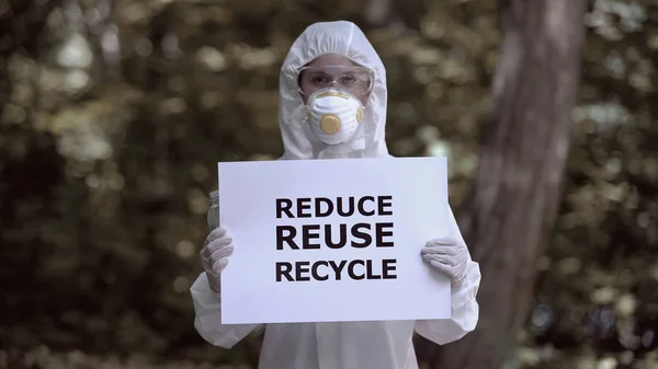 Verminder Hergebruik Recycle Teken Vrouwelijke Chemici Handen Giftige Planeet Geen — Stockfoto