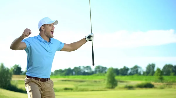 Débutant Joueur Golf Avec Club Main Réjouissant Tir Réussi Chance — Photo