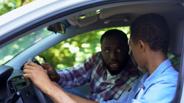 Male Instructor Teaching Teen How Drive Car Automobile School License Stock Photo