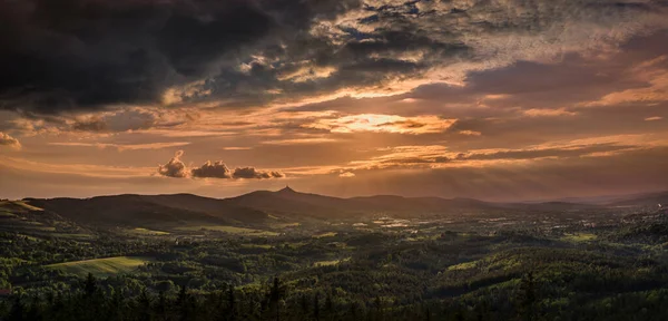 Východ Západ Slunce Nad Městem Liberec Česká Republika Nad Jestedem — Stock fotografie