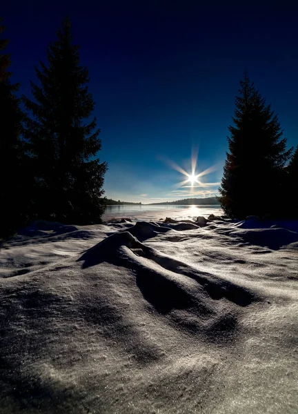 Velmi Pěkná Zimní Krajina Při Východu Západu Slunce Nejlepší Foto — Stock fotografie