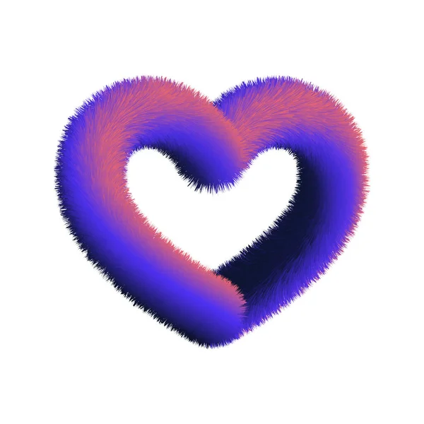 Violet pluizig hart gemaakt van helder bont geïsoleerd op witte achtergrond. Grappige hartvorm in trendy gewaagde kleuren. — Stockvector