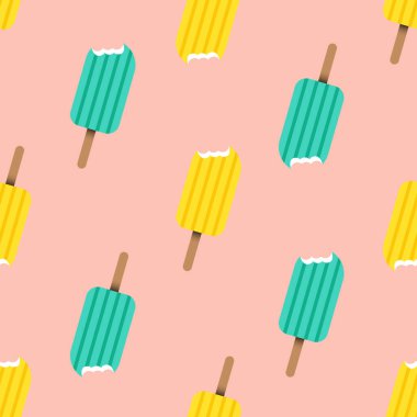 Soluk pembe arka planda tatlı buzlu şekerler. Çizgi film tarzında renkli dondurma arkaplanı.