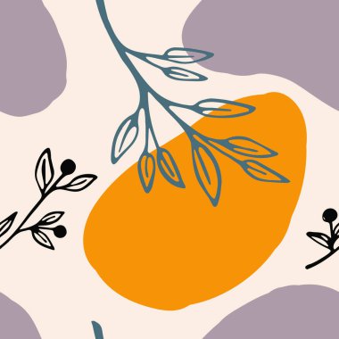 Pastel renklerde soyut organik arka plan. Sıvı şekilleri ve bitkileri olan bitkisel dikişsiz desen tasarımı