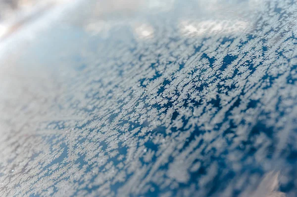 Textura Abstrata Flocos Neve Gelo Vidro Azul Branco — Fotografia de Stock