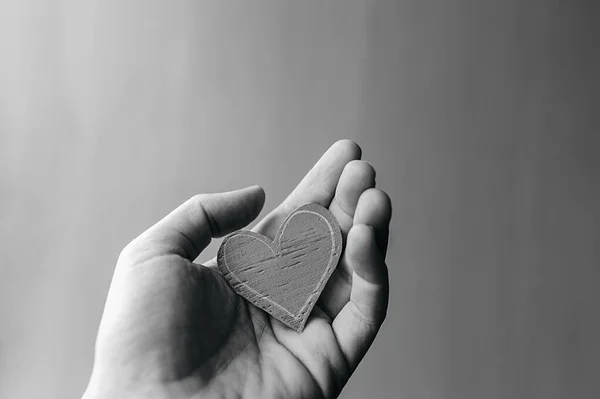 Black White Image Small Paper Heart Hold Tight Palm Your — Stock Photo, Image