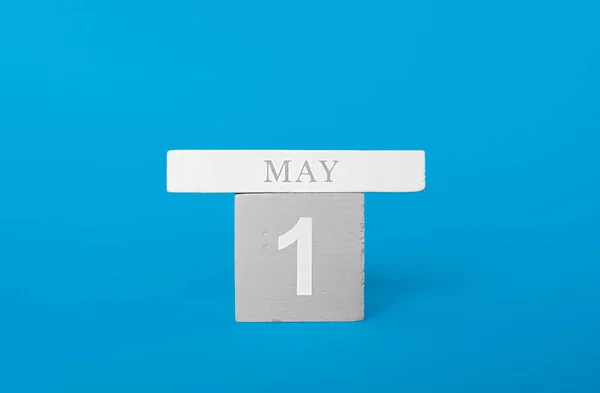 Cubi Legno Calendario Con Data Può Uno Sfondo Azzurro — Foto Stock