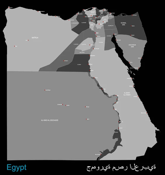 Grote Gedetailleerde Kaart Van Staat Van Egypte — Stockvector
