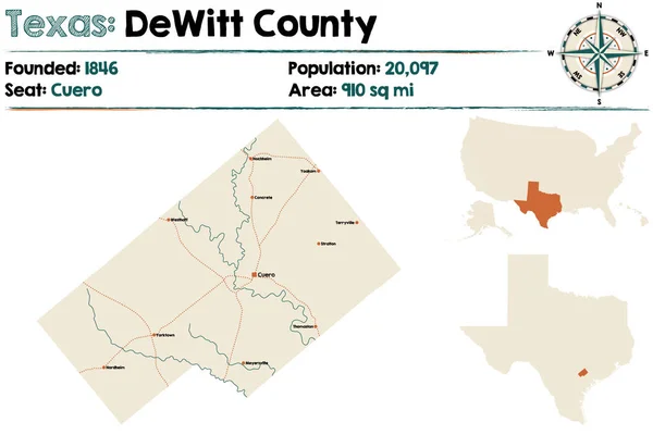 Detaillierte Karte Von Dewitt County Texas Usa — Stockvektor