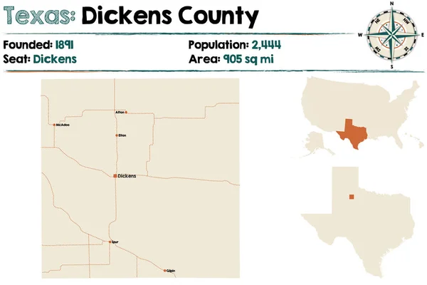 美国德克萨斯州狄更斯郡详细地图 — 图库矢量图片