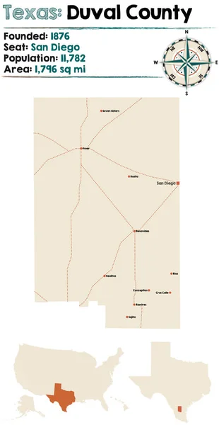 Mapa Detallado Condado Duval Texas Estados Unidos — Archivo Imágenes Vectoriales