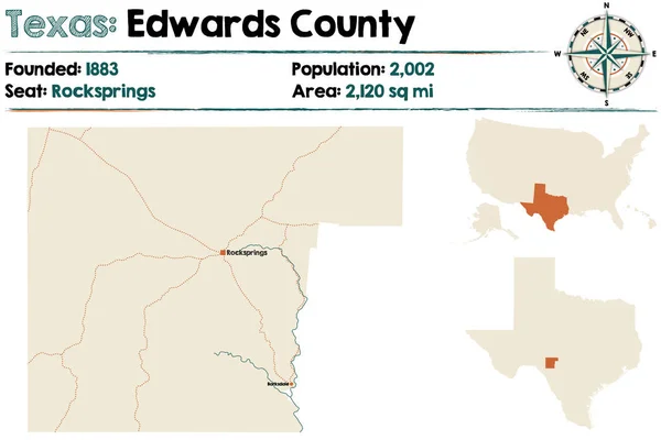 Mapa Detallado Condado Edwards Texas Estados Unidos — Archivo Imágenes Vectoriales