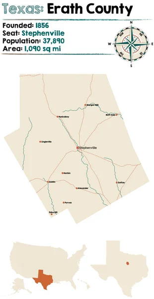 Detaillierte Karte Von Erath County Texas Usa — Stockvektor