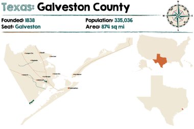 Detaylı harita Galveston County, Teksas, ABD.