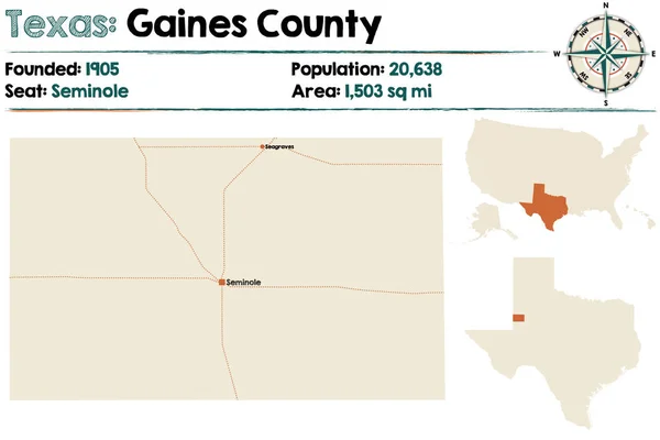 Detaillierte Karte Von Gaines County Texas Vereinigte Staaten — Stockvektor