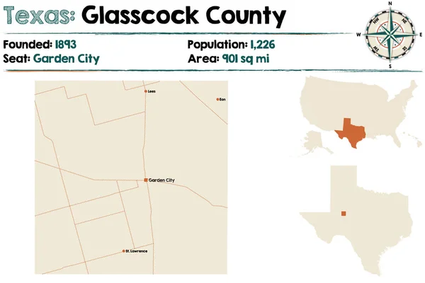 Detaillierte Karte Von Glasscock County Texas Vereinigte Staaten — Stockvektor