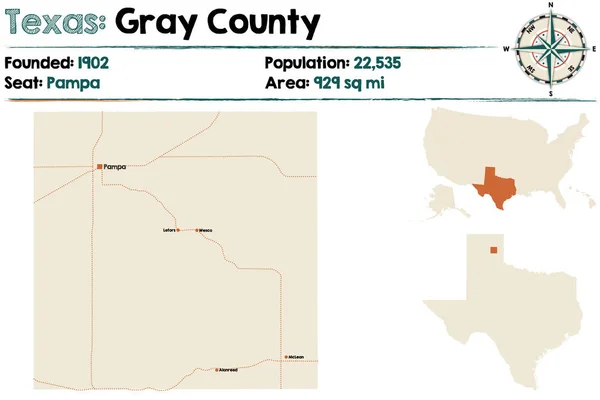 美国德克萨斯州灰色县详细地图 — 图库矢量图片