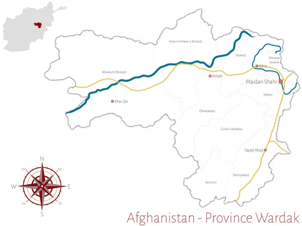 Grote Gedetailleerde Kaart Van Afghaanse Provincie Van Wardak — Stockvector