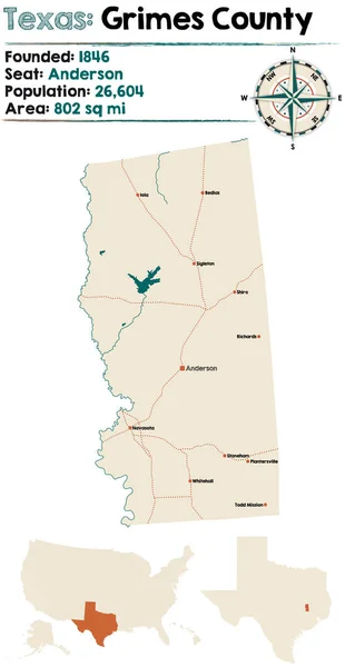 Detaylı Harita Grimes County Teksas Abd — Stok Vektör