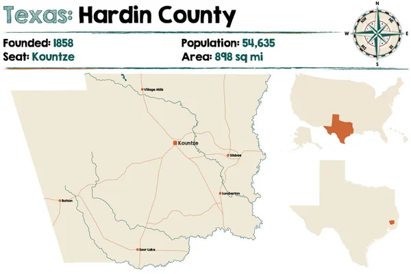 美国德克萨斯州哈丁县详细地图 — 图库矢量图片