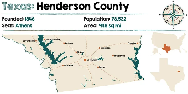 Detaillierte Karte Von Henderson County Texas Vereinigte Staaten — Stockvektor