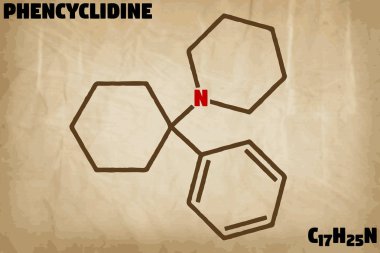 Fensiklidin molekülünün detaylı Infographic çizimi.