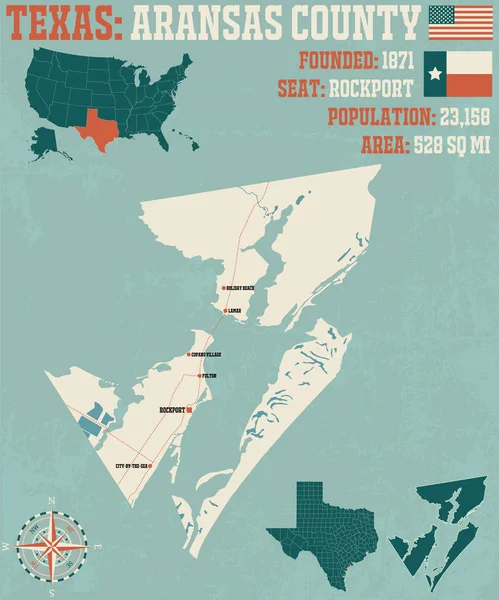 Детальна Карта Аранзас Графстві Техасі Сша — стоковий вектор