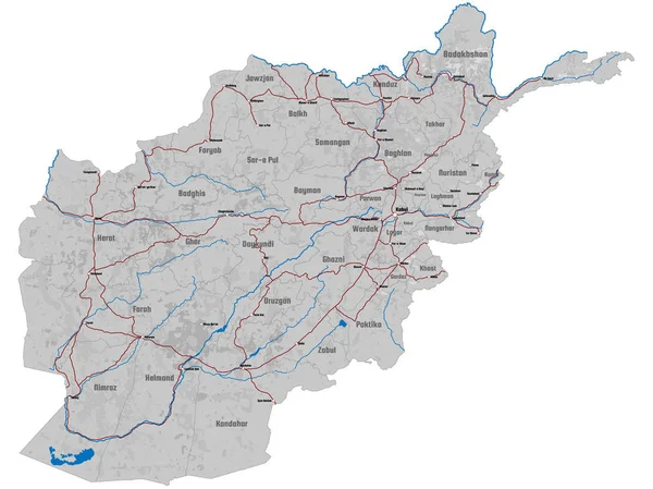 Grote Gedetailleerde Kaart Van Staat Van Afghanistan — Stockvector