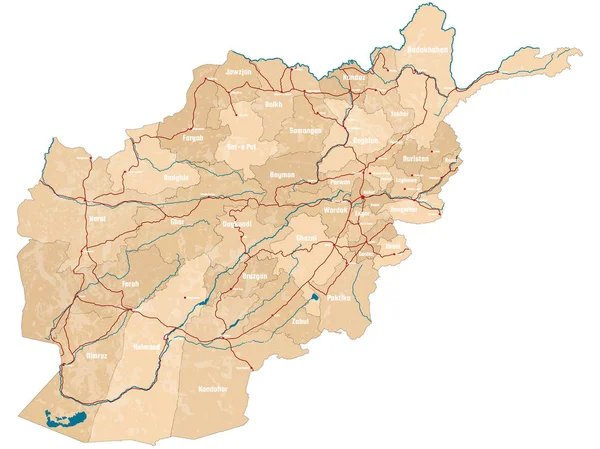 Grote Gedetailleerde Kaart Van Staat Van Afghanistan — Stockvector
