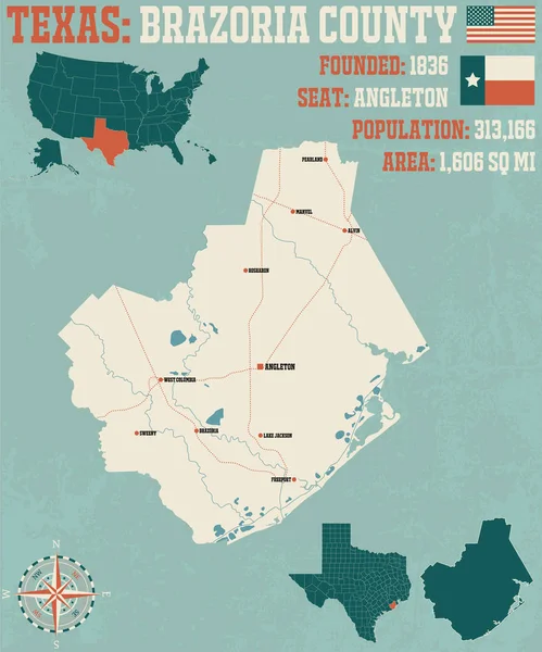 Szczegółowa Mapa Brazoria County Teksasie Usa — Wektor stockowy