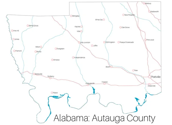 Detaljerad Karta Över Autauga County Alabama Usa — Stock vektor