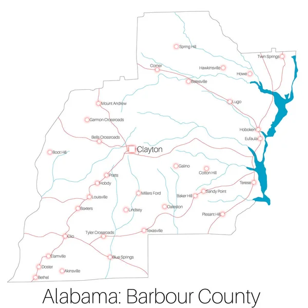 Mapa Detallado Barbour Alabama Estados Unidos — Archivo Imágenes Vectoriales