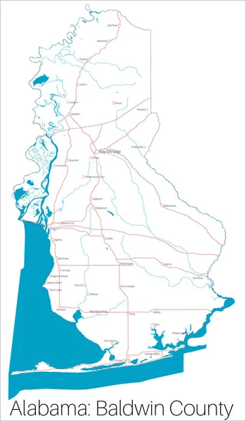 Szczegółowa Mapa Baldwin County Stanie Alabama Stany Zjednoczone Ameryki — Wektor stockowy