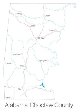 Choctaw county Alabama, ABD detaylı Haritası