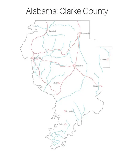 Λεπτομερής Χάρτης Νομού Clarke Στην Αλαμπάμα Ηπα — Διανυσματικό Αρχείο