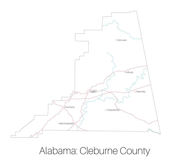 Mapa Detallado Condado Cleburne Alabama Estados Unidos — Archivo Imágenes Vectoriales