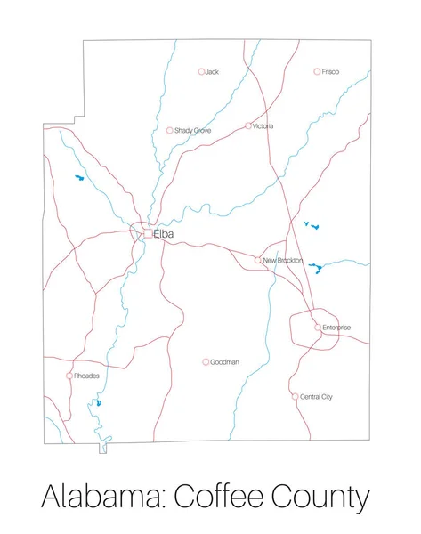 Mapa Detallado Condado Coffee Alabama Estados Unidos — Archivo Imágenes Vectoriales